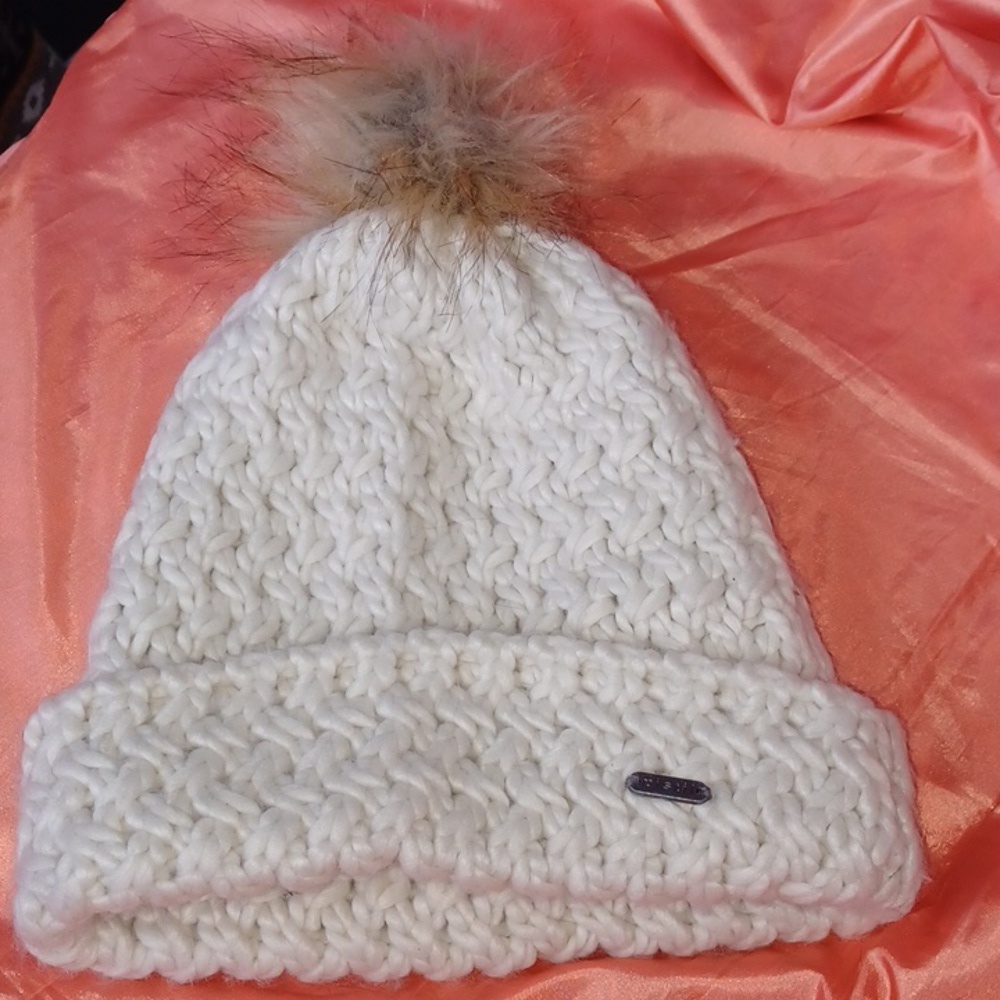 Pistil Cream Knit Beanie with Faux Fur Pom